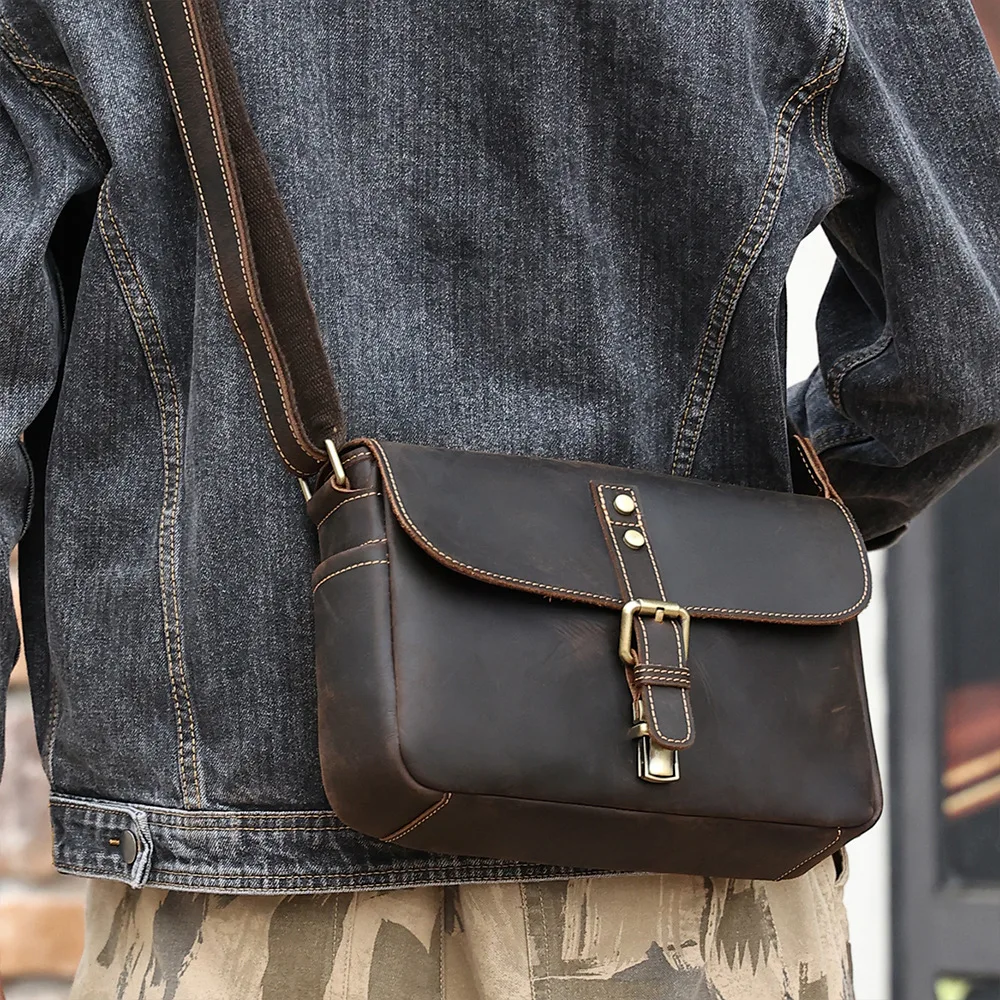 Men\'s Genuine Leather Crossbody Bag Vertical Trendy Multifunctional Shoulder Bag Briefcase Casual Travel Messenger Bag Male