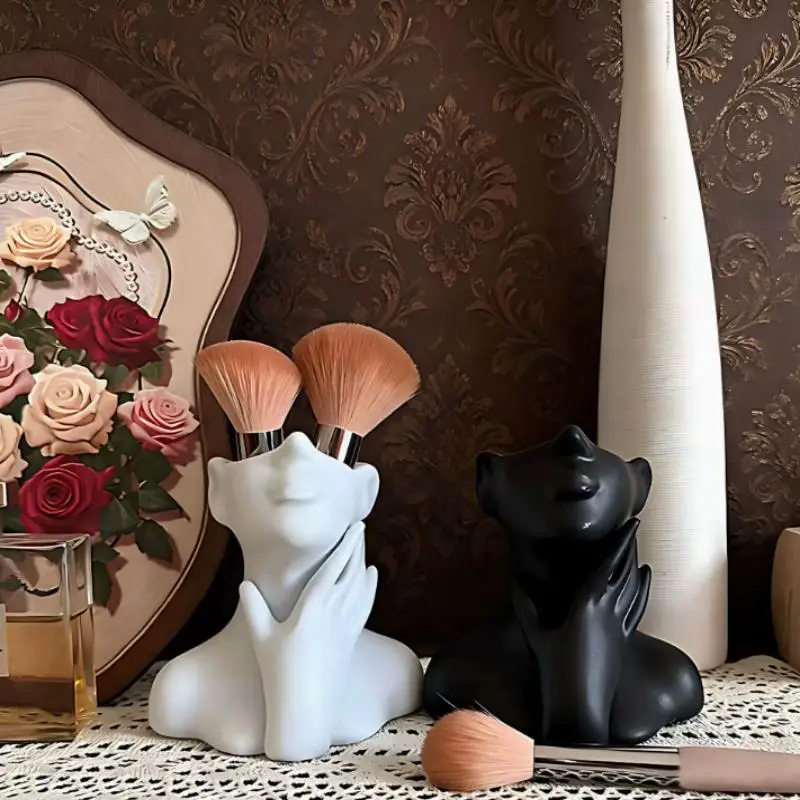 Creative Makeup Brush Holder Human Face Art Desktop Decoration Large Capacity Pencil Holders Storage Organizer Flower Vase Home