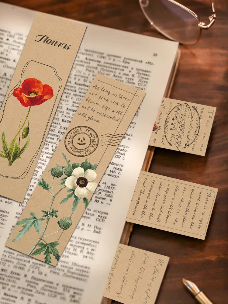 30pcs Vintage plants and flowers bookmarks Reading pages Books annotated paper cards Students Creative gift message cards