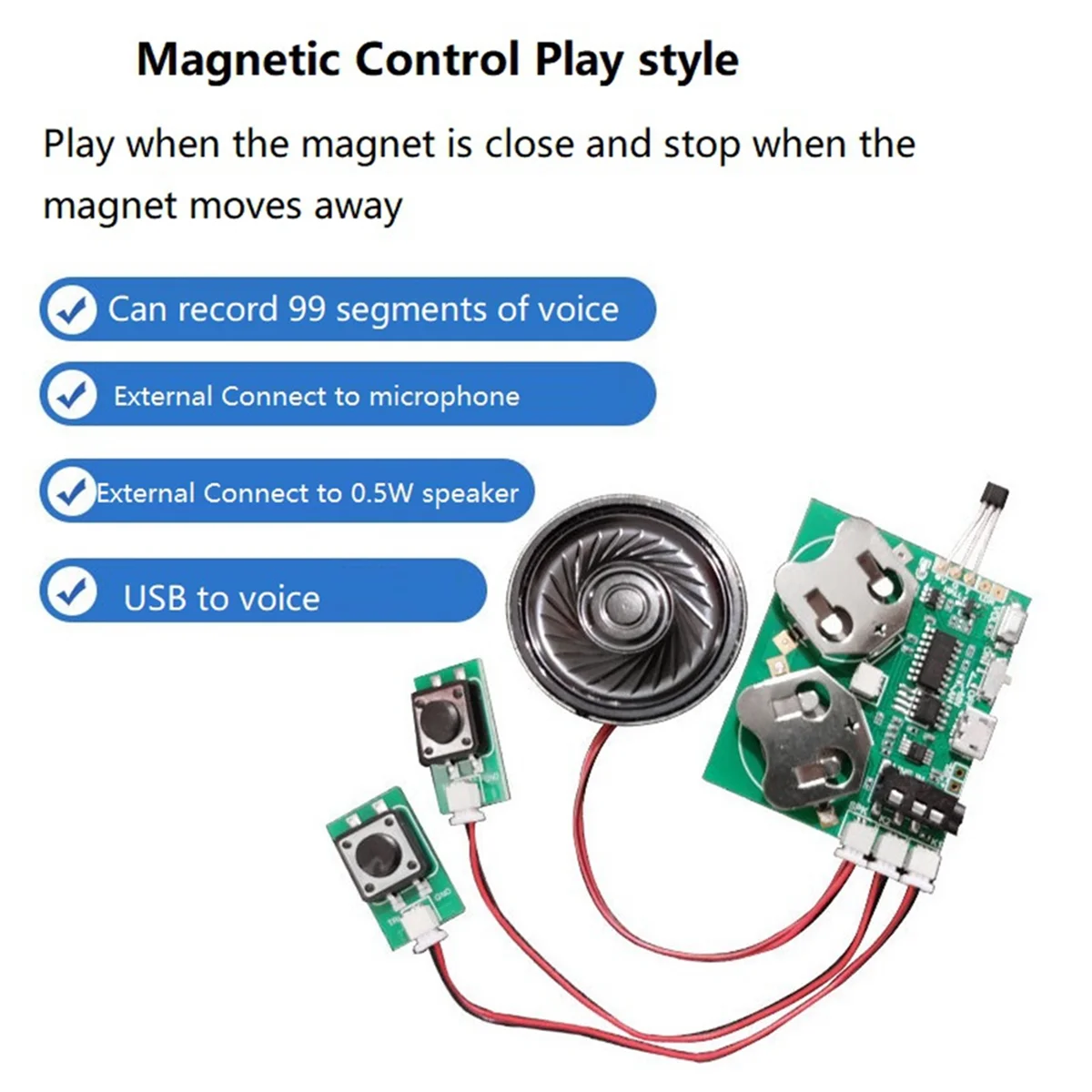 Voice Recorder Chip Sound Recording Module Talking Music Audio Recordable Greeting Card Magnet Controls Playback