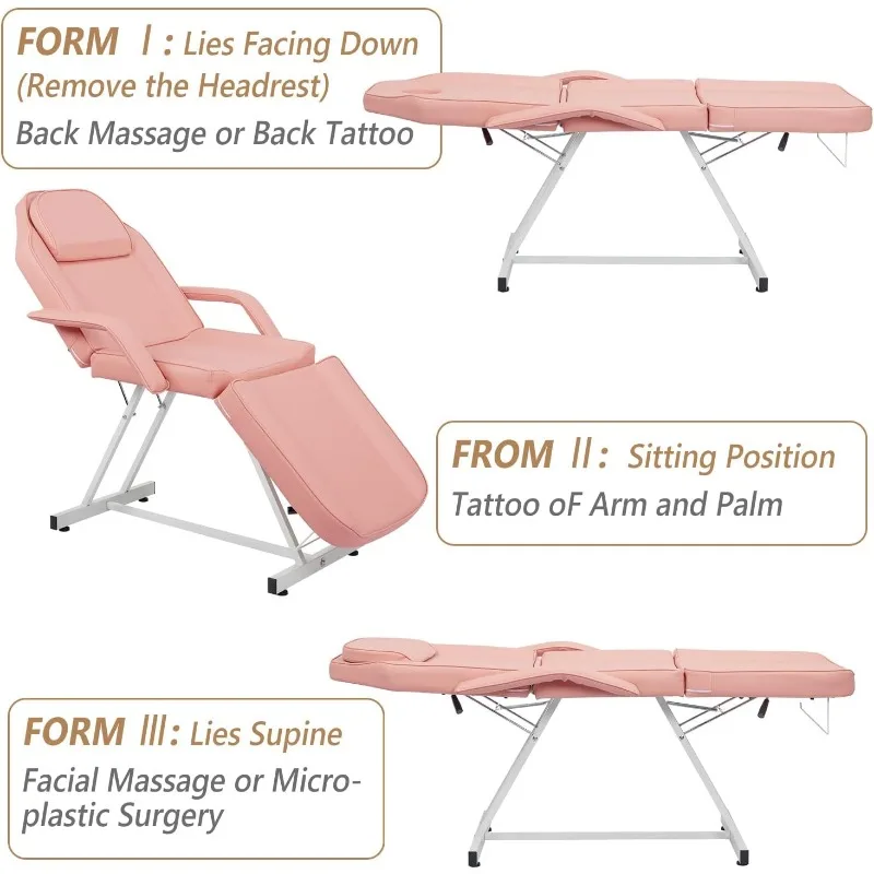 Massage Salon Tattoo Chair Esthetician Bed with Upgraded Hydraulic Stool,Multi-Purpose 3-Section Facial Bed Table, Adju