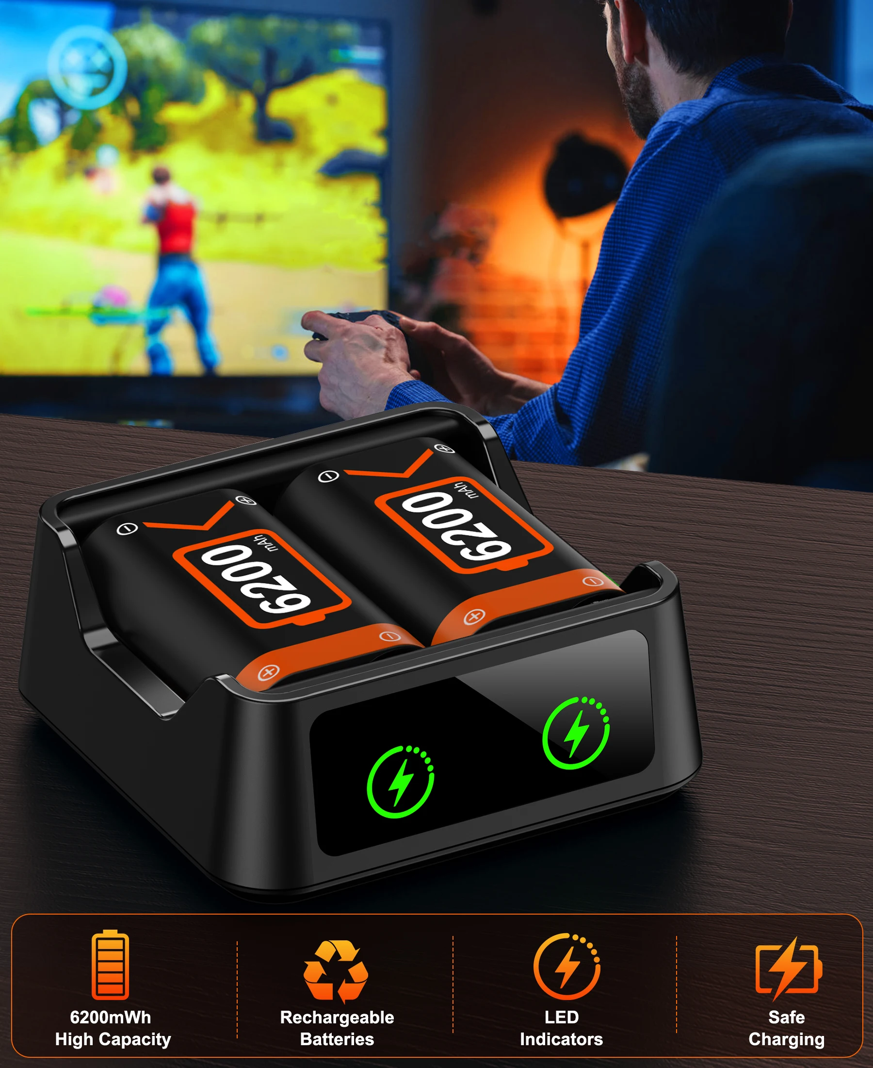 BEBONCOOL C100 2*6200 mWh حزمة بطاريات قابلة للشحن لـ XBOX Serise S/X وXBOX ONE S/X/Elite مع كابل الشحن