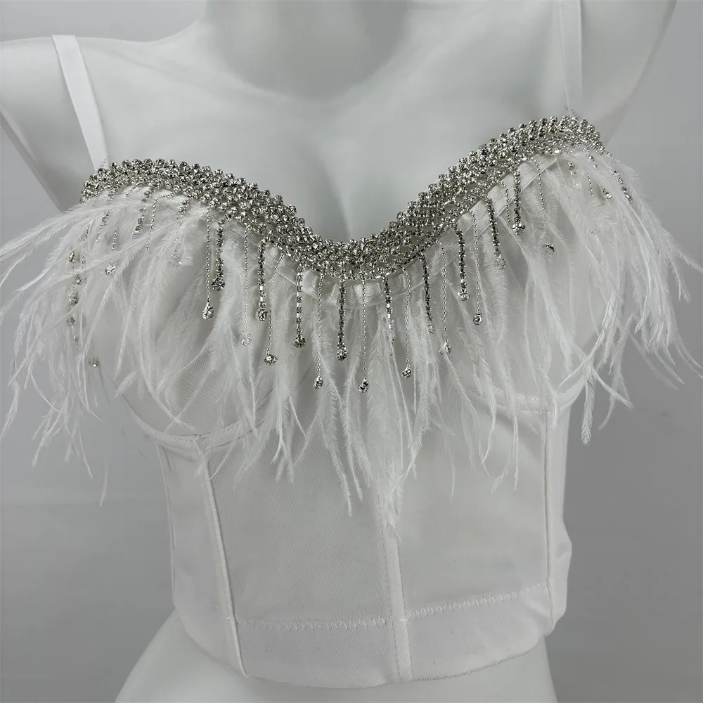 

Fashion Nightclub Sexy Drill Chain Ostrich Fur Super Fairy Fishbone Tube Top Shaping Drawstring Slim-Fit Bare Back Feather Sling