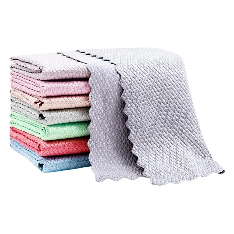 5pcs Home Cleaning Towel Kitchen Anti-Grease Wiping Rags Absorbable Fish Scale Wipe Cloth Glass Window Dish Cleaning Cloth