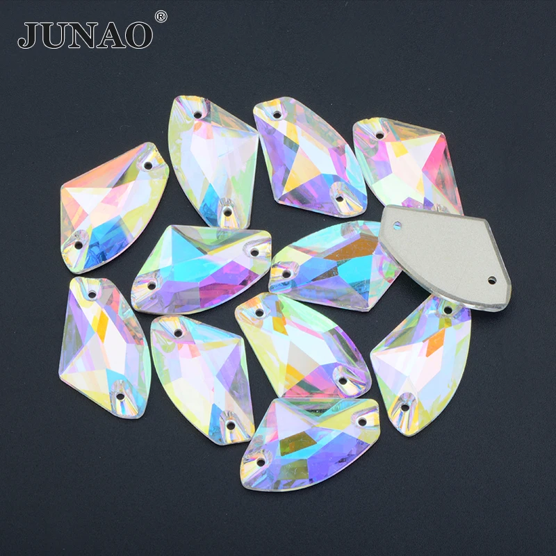 JUNAO 5x10mm 17x27mm K9 Clear Crystal Galactic Shape Sew On Glass Rhinestones Flat Back Crystal Strass Appliques Sewing Stones