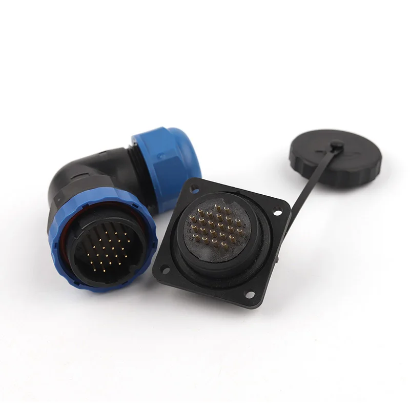 SP28 IP68 90Degree Elbow Waterproof Electric Square Socket 2 3 4 5 6 7 9 10 12 14 16 19 22 24 26Pin Cable Aviation Connector