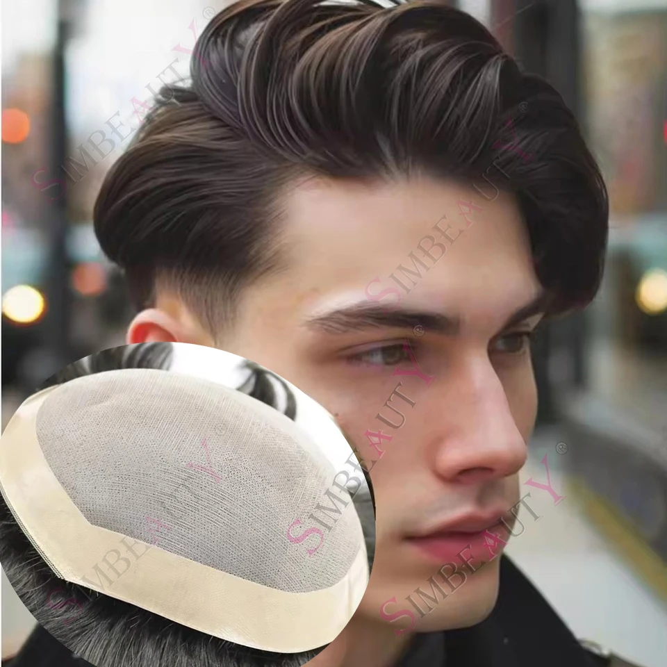 

Natural Hairline Blonde Black Hair Replacement System Mono Lace NPU Base Man Hairpieces Male Baldness Toupee 100% Human Hair Wig