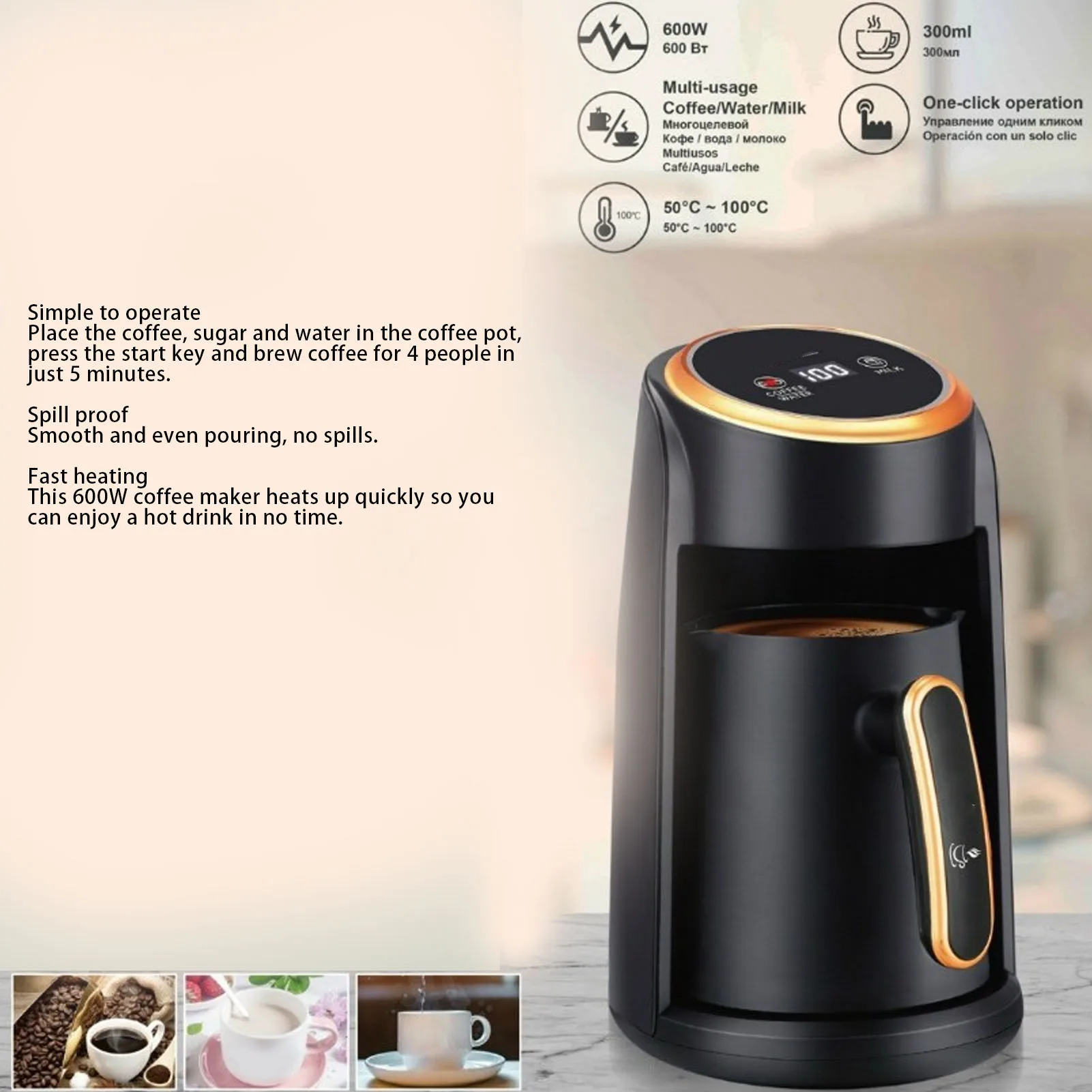 

4 Cup Turkish Coffee Machine Turkish Coffee Machine 600W Anti Overflow 300ML Visible Turkish Coffee Maker 4 Cup for Home