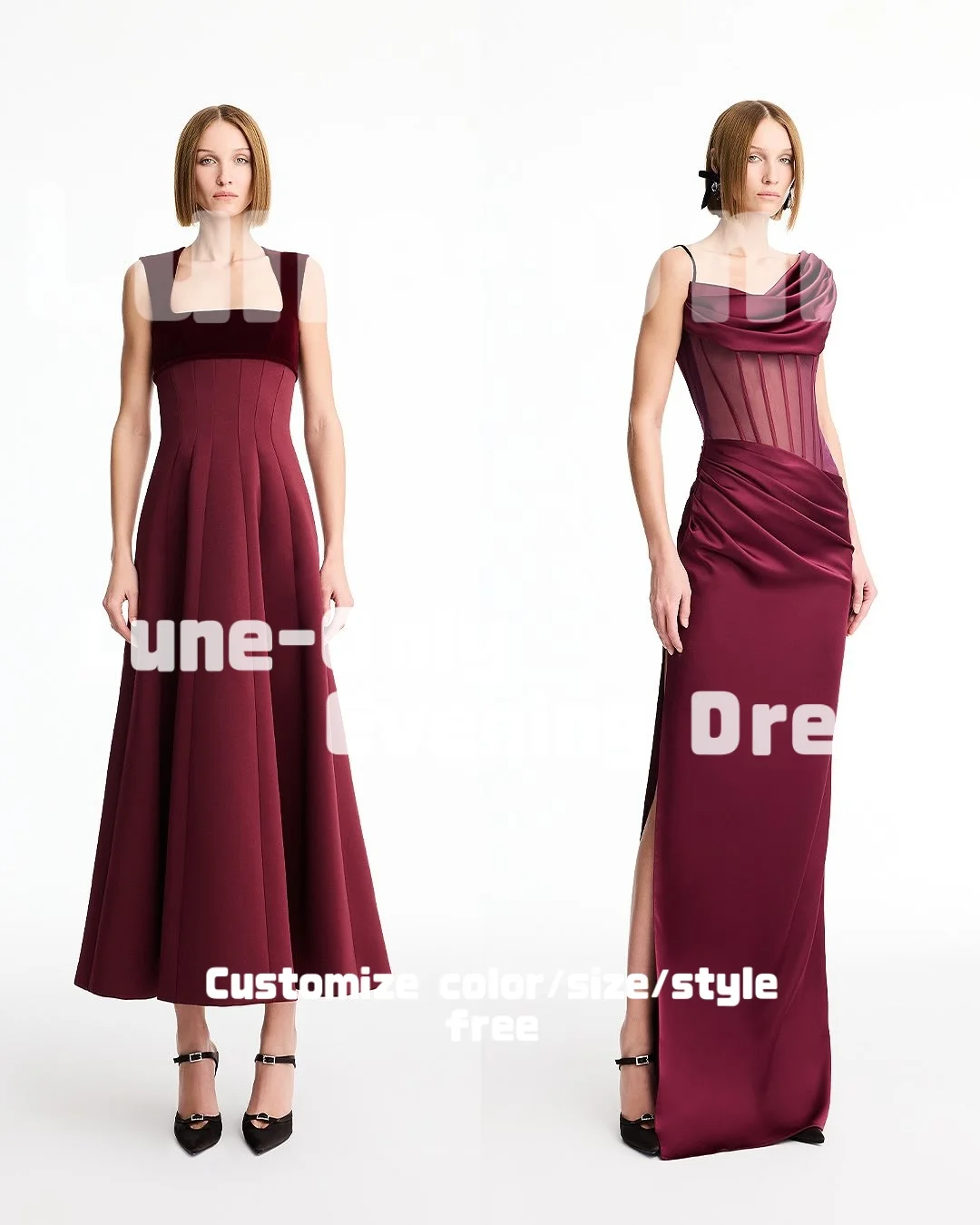 Abiti da sera personalizzati senza maniche con scollo quadrato drappeggiato A-Line Midi elegante abito da festa abito formale da ballo