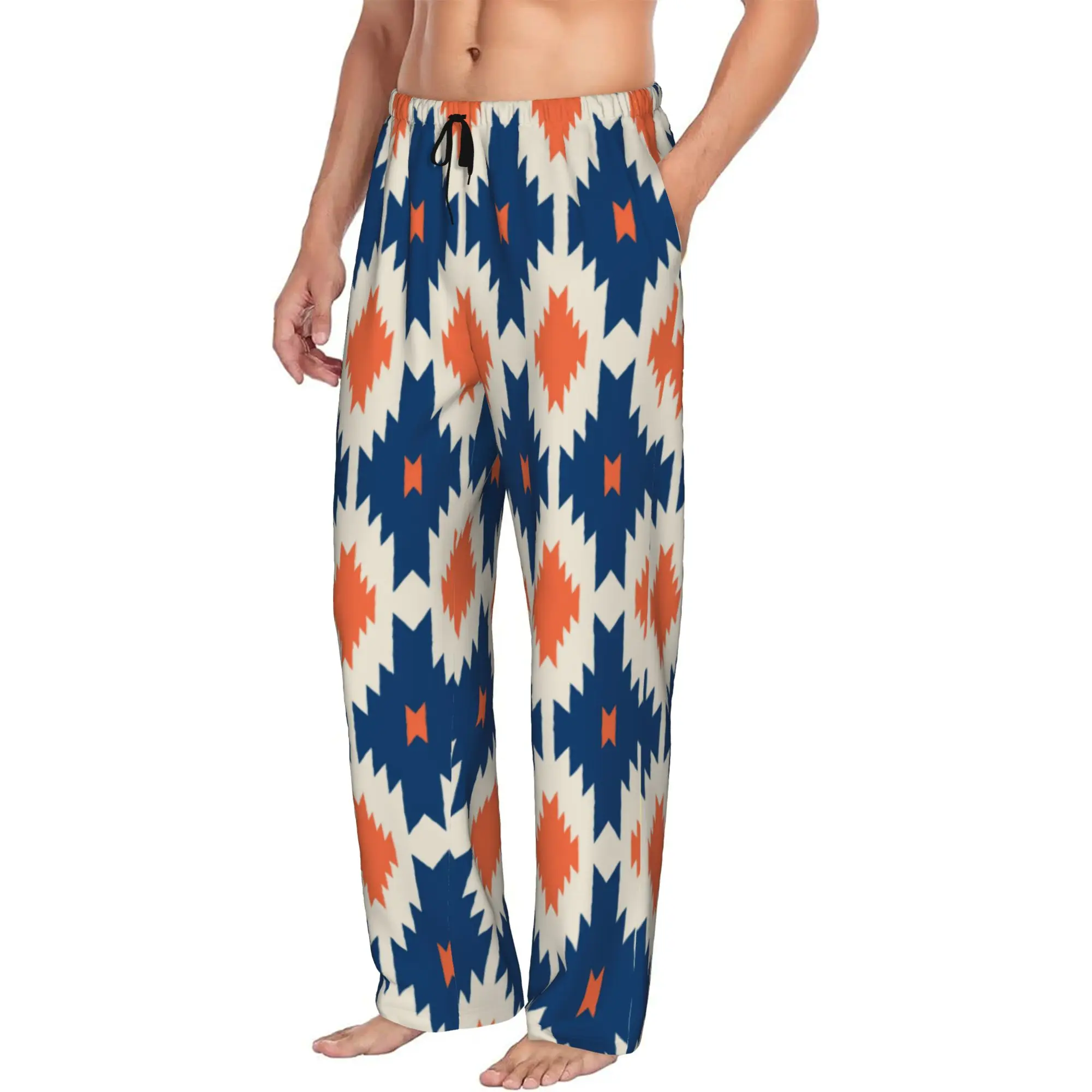 Custom Printed Men's Colorful Aztec Southwestern Navajo Pattern Navajo Pajama Pants  Sleepwear Sleep Lounge Bottoms with Pockets