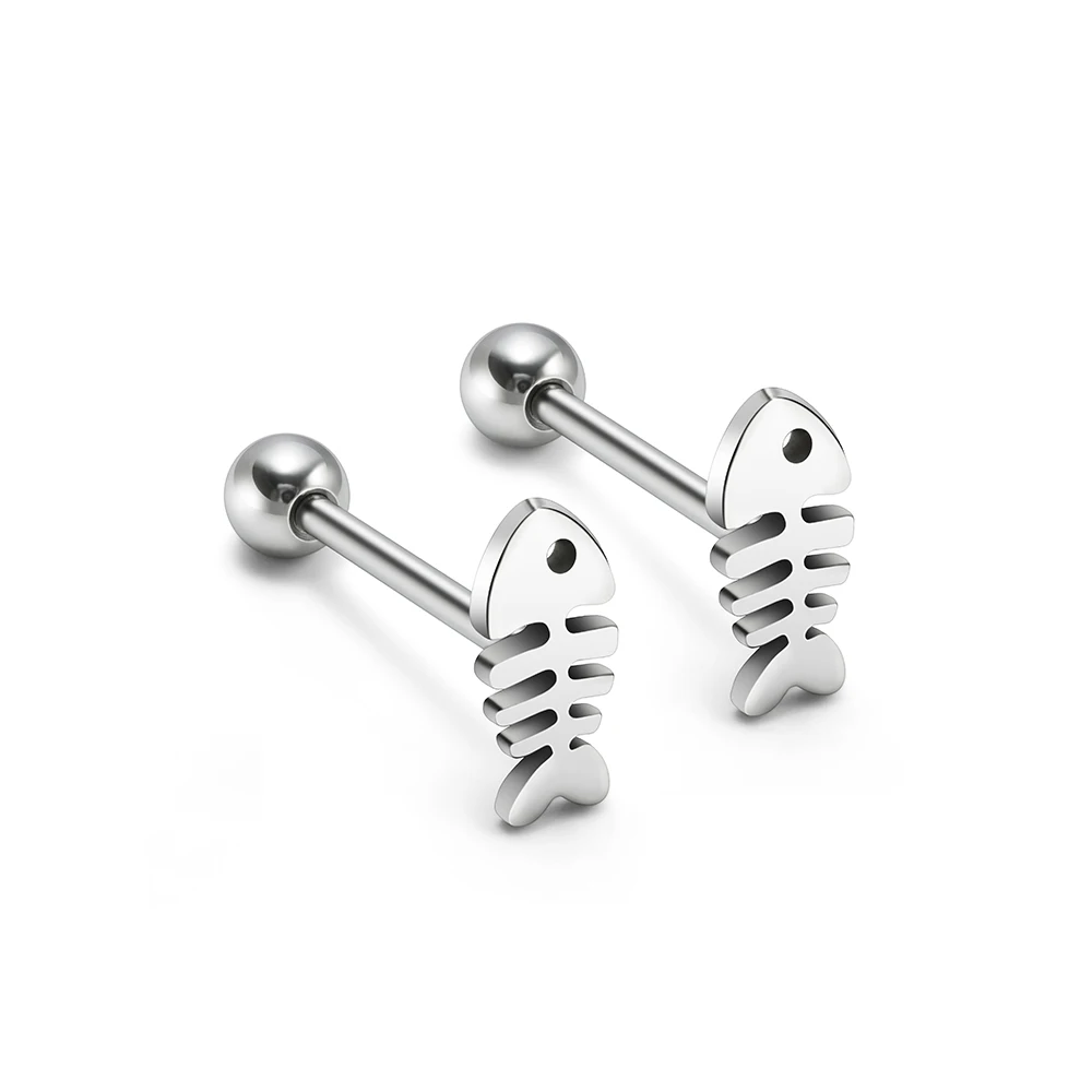 1PC Stainless Steel Fishbone Tongue Nail 14G Straight Rod External Thread Tongue Barbell Simple Trend Piercing Jewelry