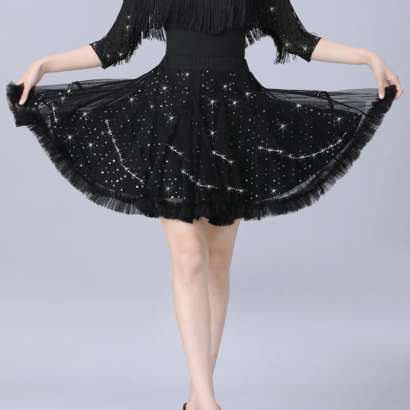 

Юбка для латиноамериканских танцев, тренировочный костюм, короткая юбка, профессиональный костюм для выступлений, с пайетками, для квадратных танцев 2026