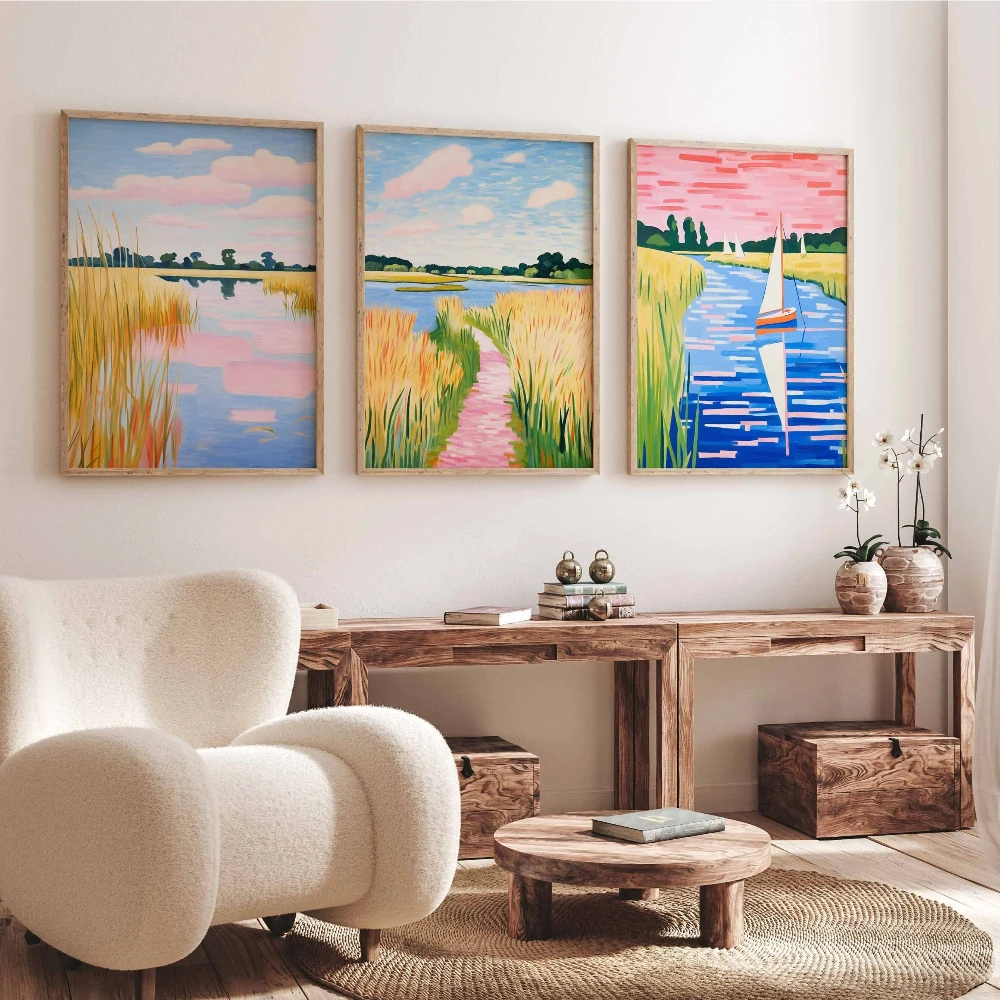 3pcs frameless Canvas Painting Norfolk Broads National Park Set of 3 Posters Norfolk Travel PrintsTravel Poster Floral Art Natio