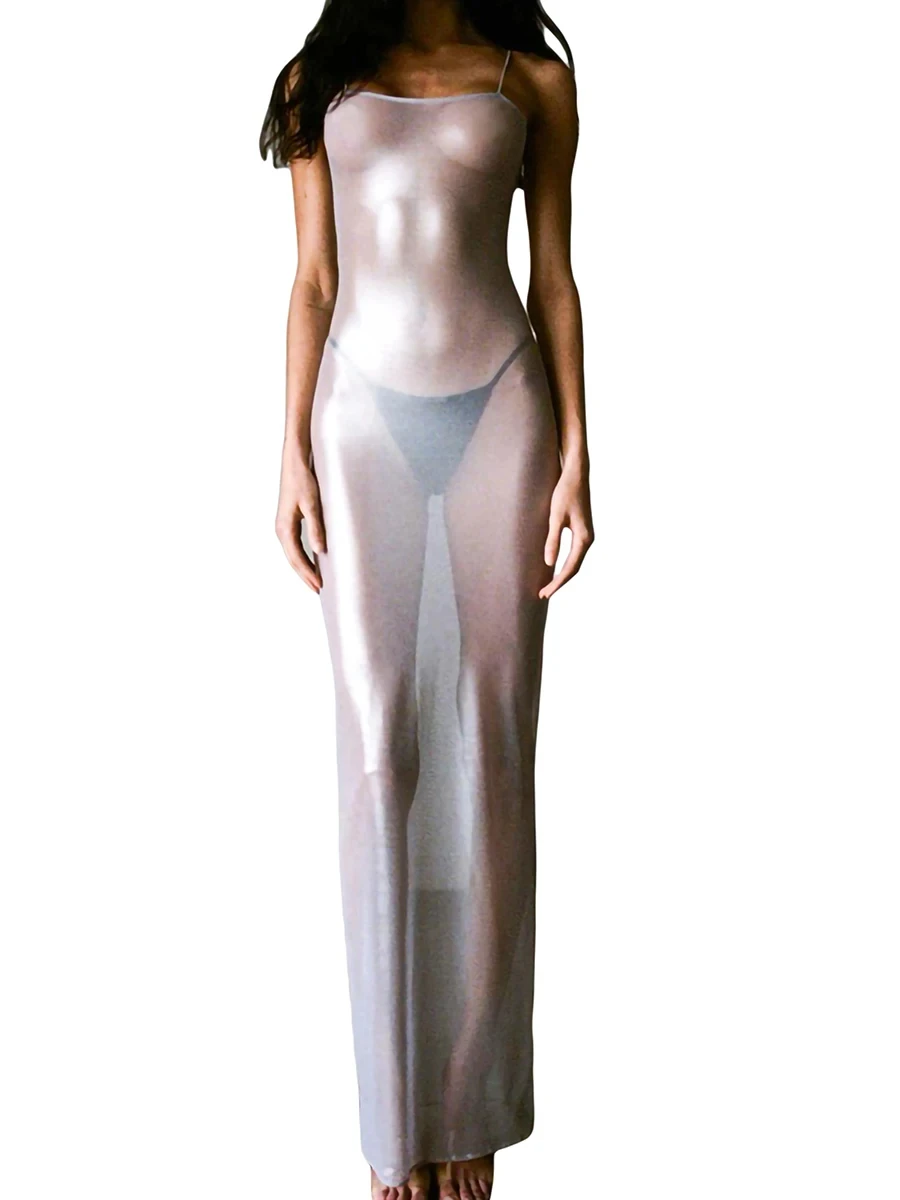 Vestido Sexy sin mangas con tirantes finos para mujer, traje de baño de playa, Bikini atrevido, transparente, Verano