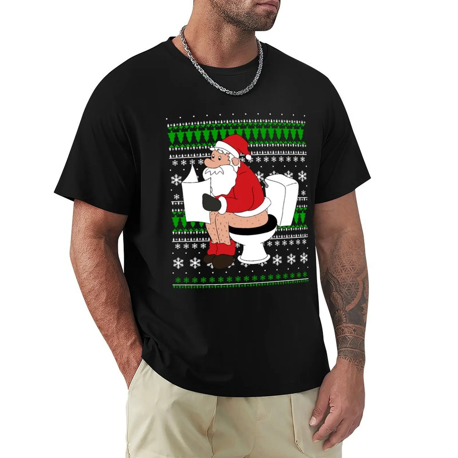 

Ugly Sweater Santa Toilet Funny Xmas Design Gift T-Shirt Quick Dry Sports Short Sleeve Tee