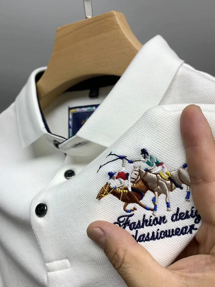 

100％ Cotton Embroidery Long-sleeved T-shirt Men's Casual Lapel High-end POLO Shirt 2023 New Sports Spring/Autumn Top Tshirt Ropa