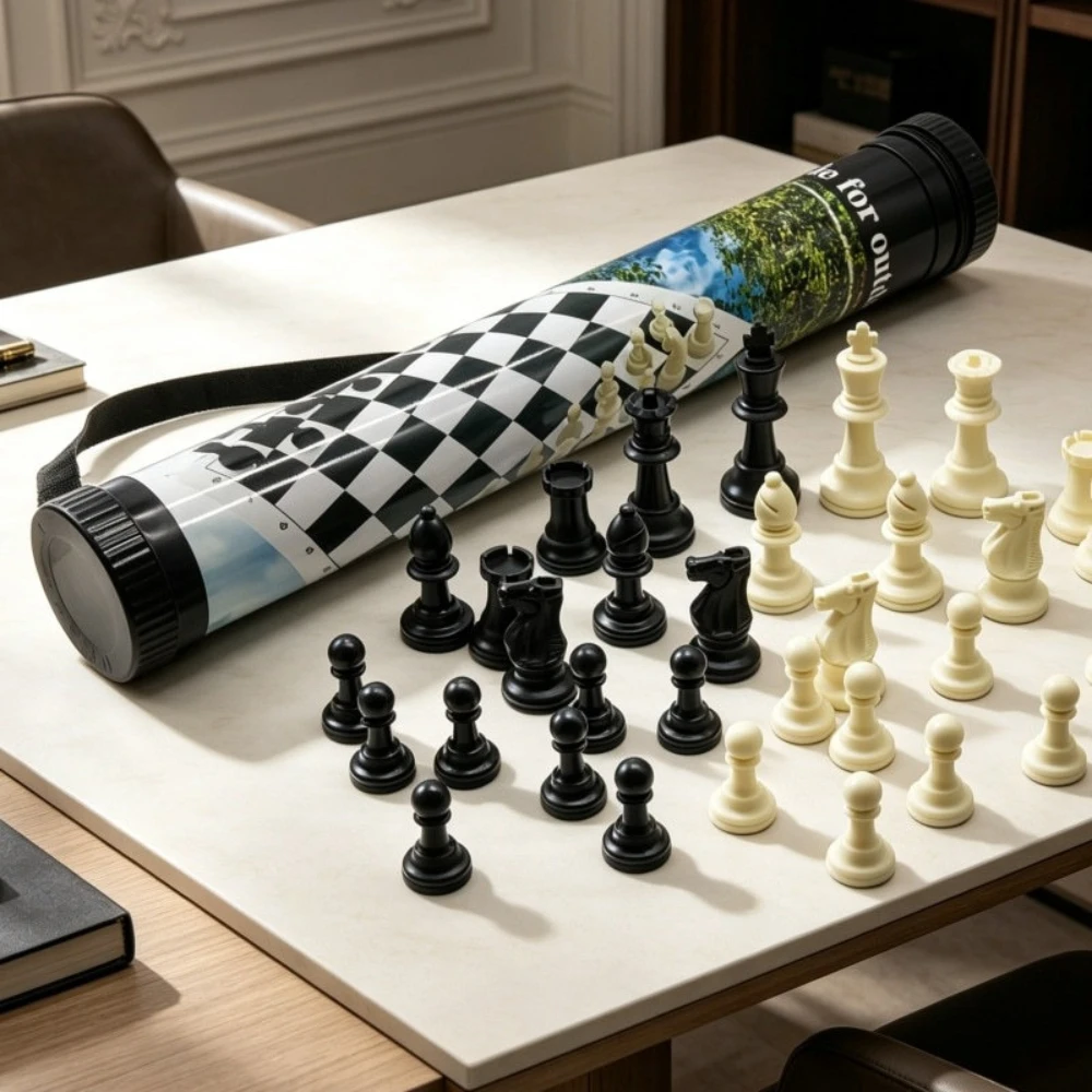 Outdoor Travel Portable Chess Set Barrel Child Gift Folding Chessboard Plastic Chess Pieces Family Board Games Kids Chess Set
