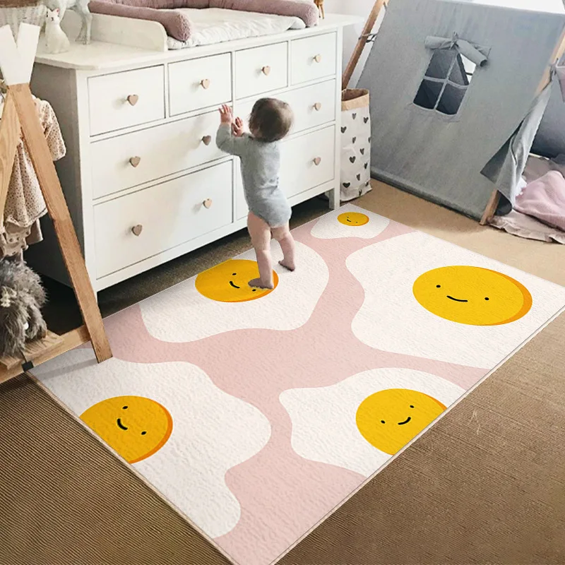 

Funny Poached Egg Pattern Carpets For Living Room Decoration Bedroom Bedside Home Soft Fluffy Floor Mat Lounge Kid Play Area Rug