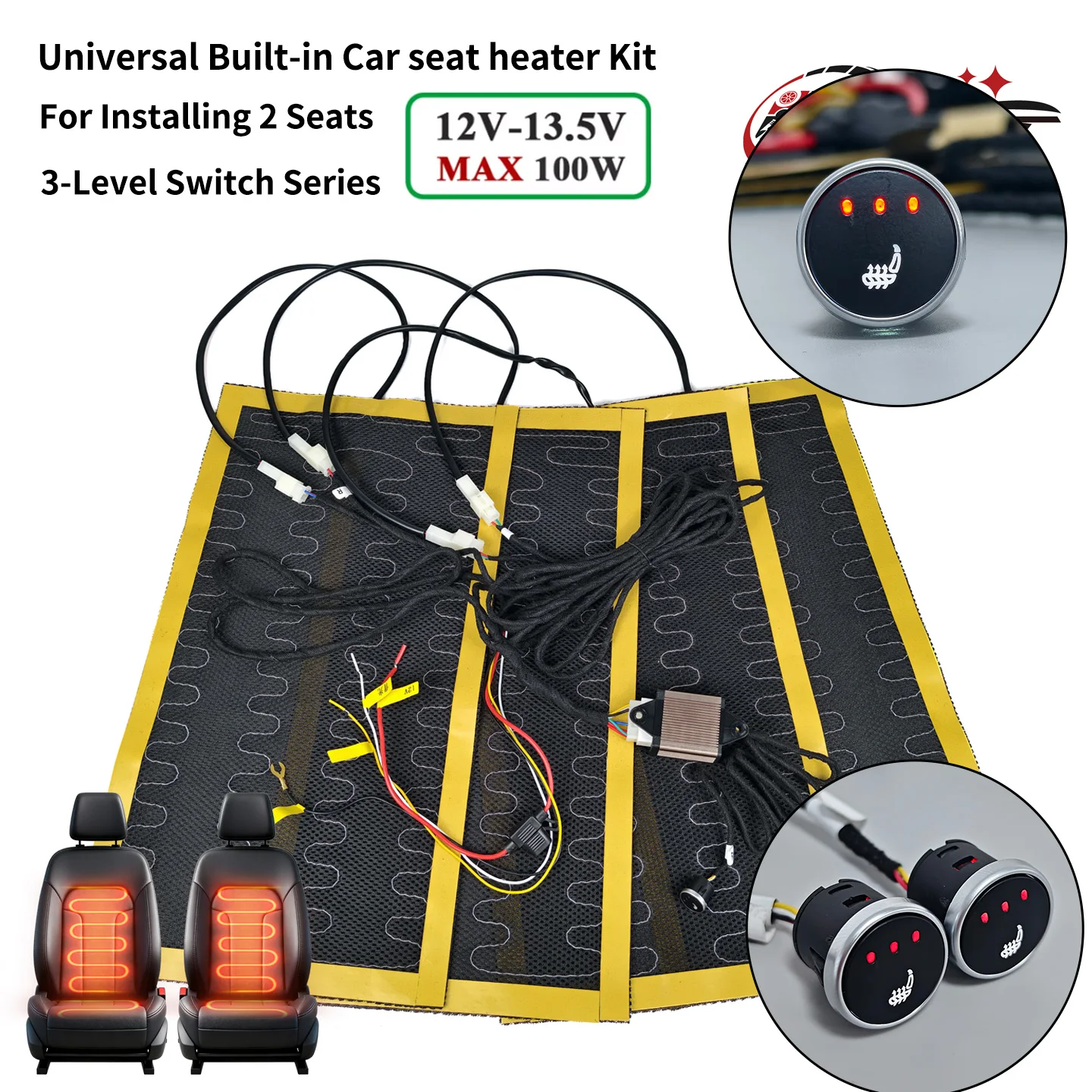 

Комплект для модернизации автомобильного сиденья: 12В подогрев сидений, встроенный нагревательный элемент, двойное управление, круглый переключатель, универсальный, для большинства автомобилей
