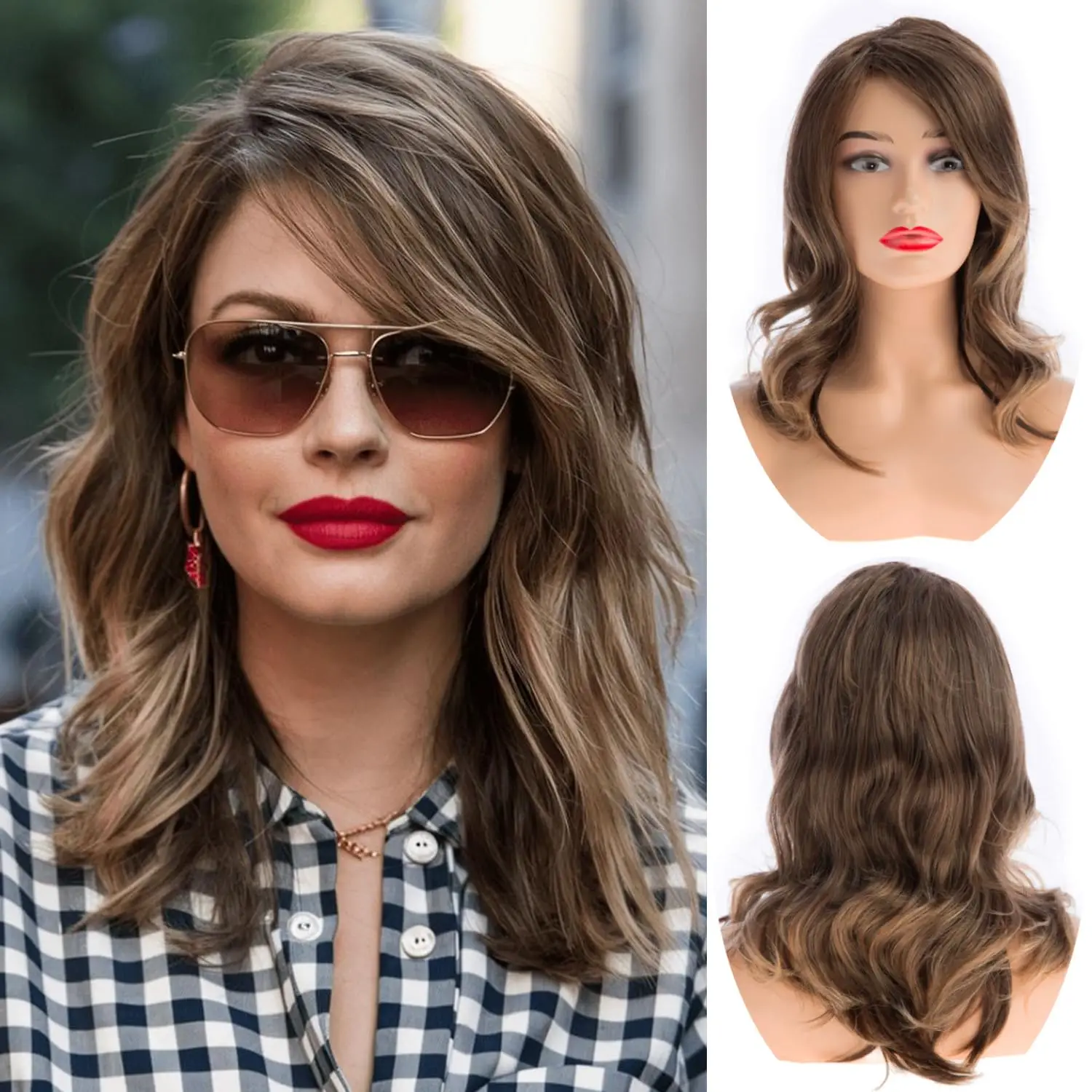 

Women's Short Brown Wig with Side Part, Medium Length Natural Wavy Synthetic Wig Suitable for Daily Wear, Parties, and Halloween