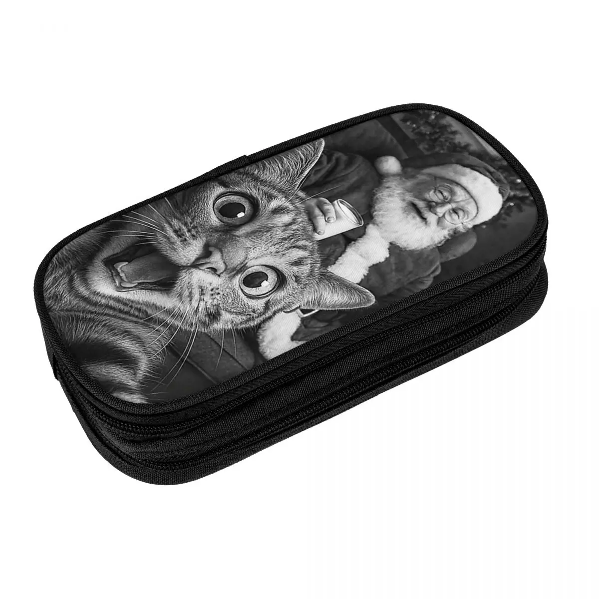 Aesthetic Pencil Case Merry X-Mas Funny Cat Selfie Pen Box School Pencil Cases Students Double Layer Design School Supplies