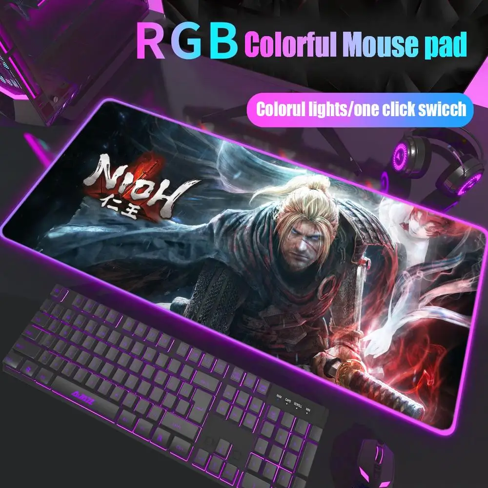 

Game NIOH 2 Mouse Pad Gamer Rgb Desk Mat Back Light Led Mousepad Setup Gaming Accessories Deskmat Big Mousepad Backlight