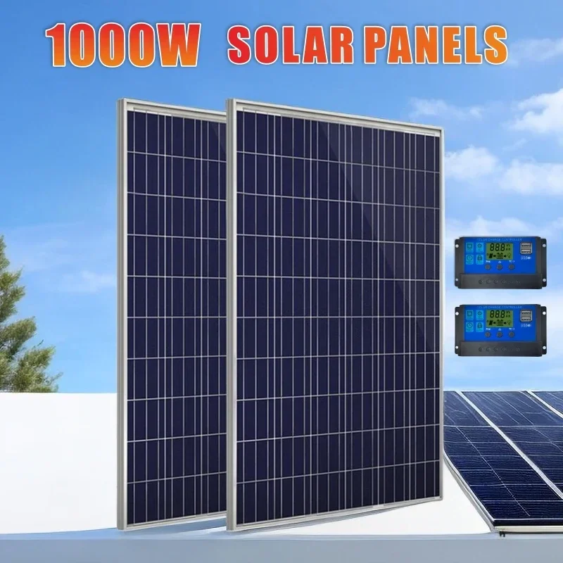 

500W1000W Solar Panel Kit 12V Solar Panel 100A Controller USB Port Portable Solar Battery Charger for Outdoor Camping Mobile RV