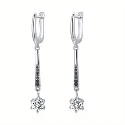 Black Awn Hoop Earrings For Women Classic Silver Color Trendy Spinel Engagement Fashion Jewelry I216