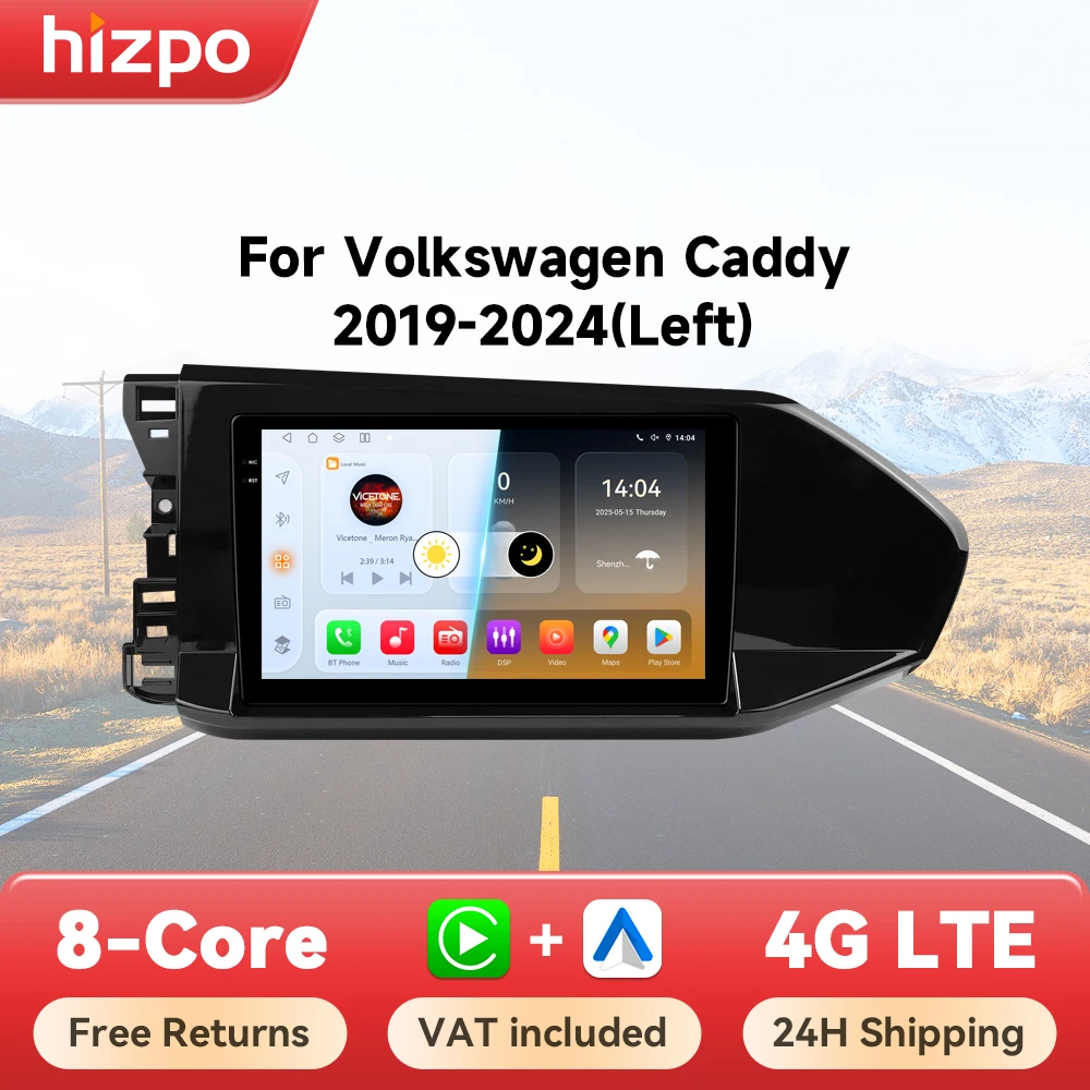 Hizpo 10,1 Zoll Autoradio für Volkswagen Caddy 2019 - 2024 Linkslenker CarPlay Android Auto DSP Stereo GPS Navigation Multimedia-Player