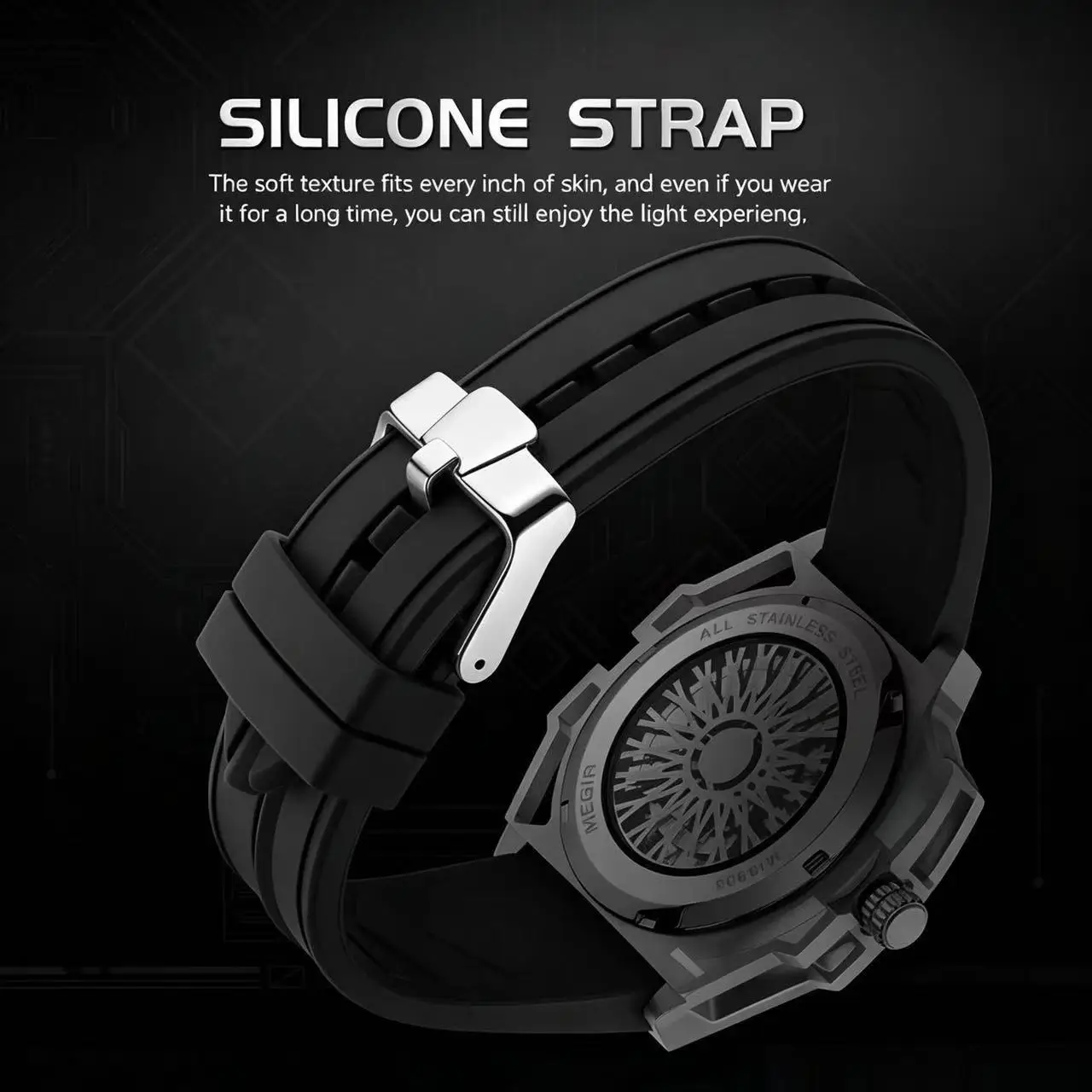 Premium Mens Automatic Mechanical Watch Skeleton Hollow Dial Luminous Octagonal Case Silicone Band Sport Business Wristwatch