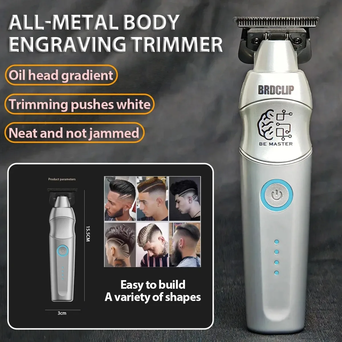 Aparador de cabelo elétrico profissional brdclip TF-617 máquina de cortar cabelo masculina lâmina dlc corpo de liga de zinco com base máquina de escultura barbeiro