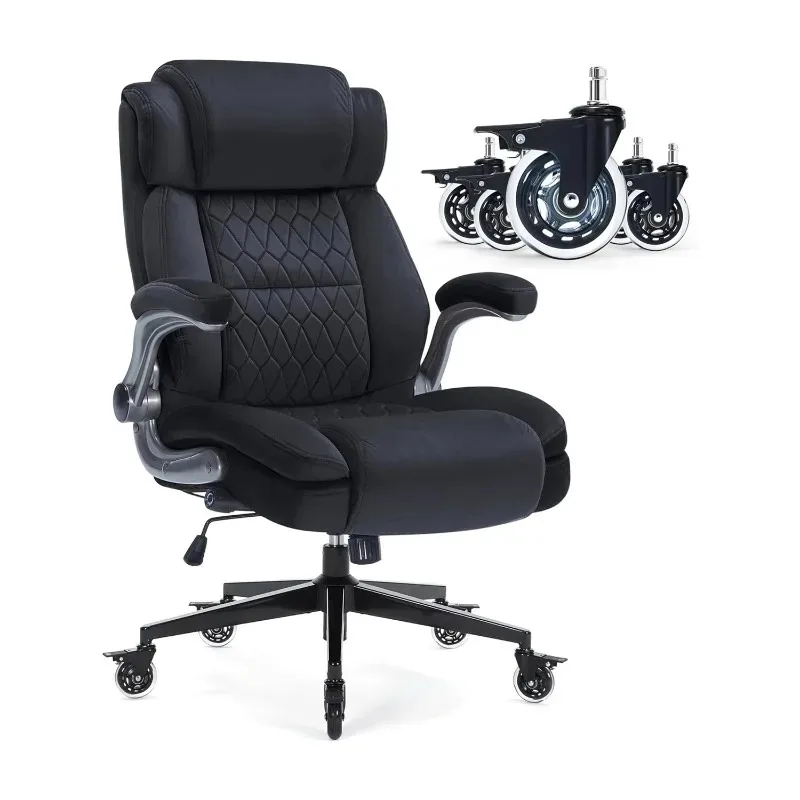 High Back Ergonomic Office Chair Heavy Duty Base Lumbar Support Thick Padded Large Work Chair