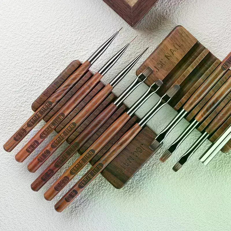 1 Pcs 6 Grids Sandalwood Nail Brush Rack Shelf Painting Pen Rest Holder Stand Wood UV Gel Brush Display Wholesale