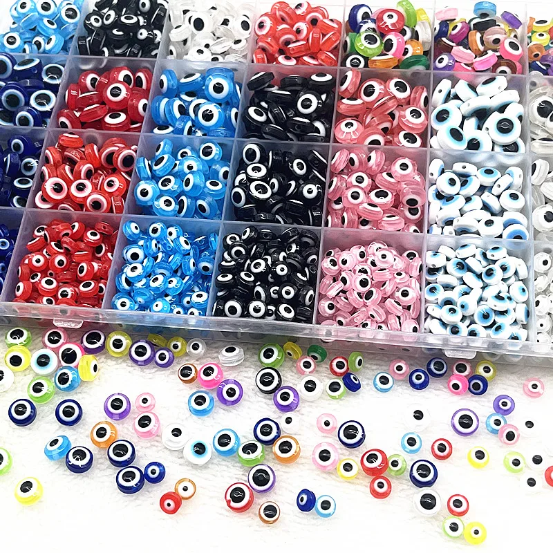 50pcs 6mm 8mm 10mm Oval Beads Evil Eye Resin Spacer Beads for Jewelry Making DIY Handmade Earring Bracelet Accessories