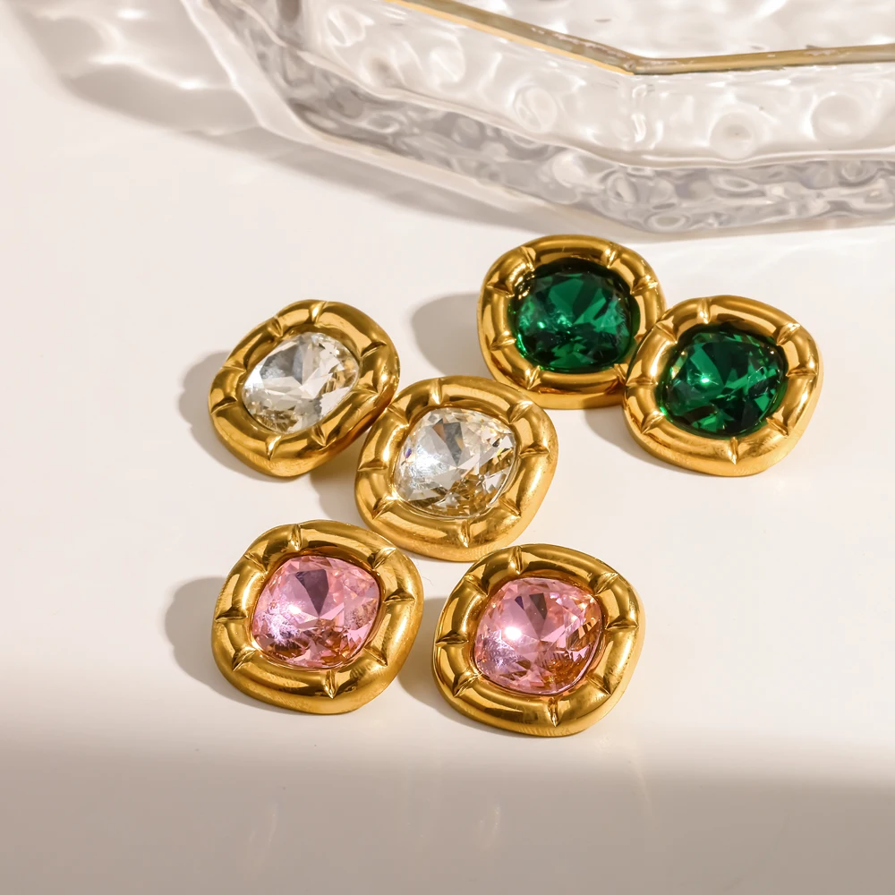 Luxuriöses Schmuckset aus 316L-Edelstahl mit quadratischem Zirkonring, Ohrringen und Halskette, 18K PVD-beschichtet, Damengeschenk – Detail 4