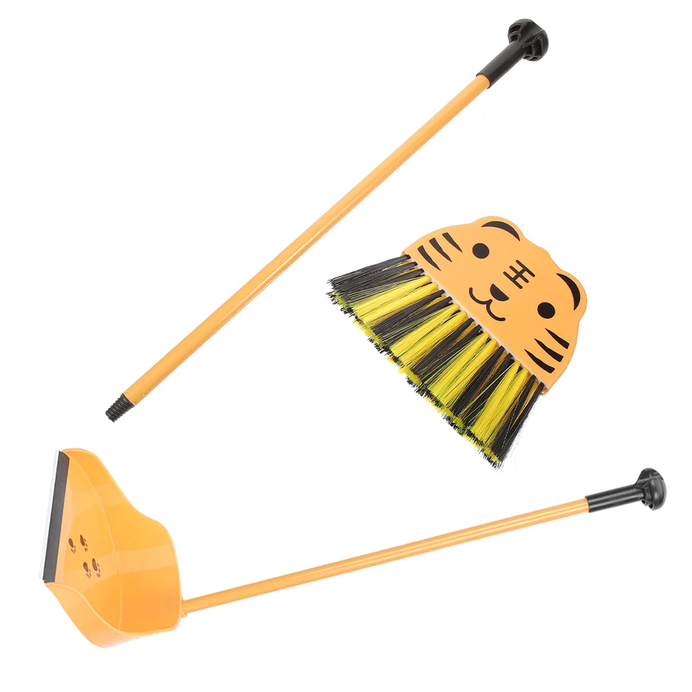 2Pcs Kids Cleaning Set Mini Broom Dustpan Tiger Pattern Pretend Play Household Role Play for Toddlers Preschool Boys Girls