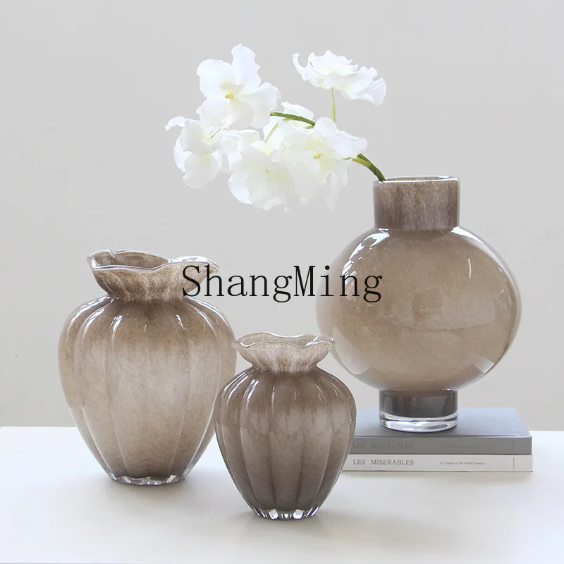 

DSA grey porcelain glass vase lotus leaf mouth high-end luxury light luxury hydroponic home flower decoration