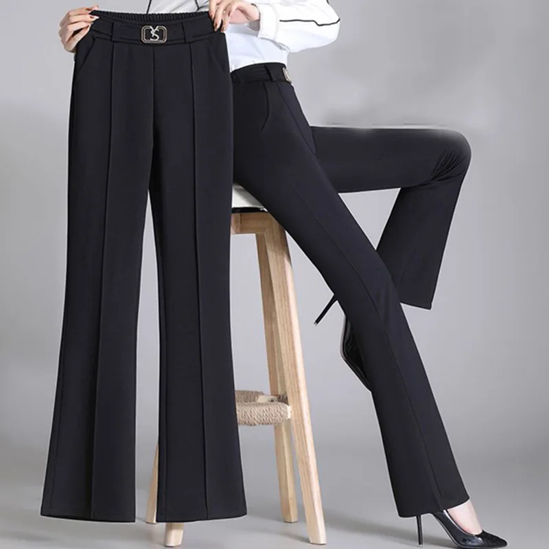 Imagem -06 - Calça Solta Elástica de Cintura Alta Feminina Monocromática Extragrande Escritório Deslocamento Todos os Fósforos Casual Moda Novo Outono 2023