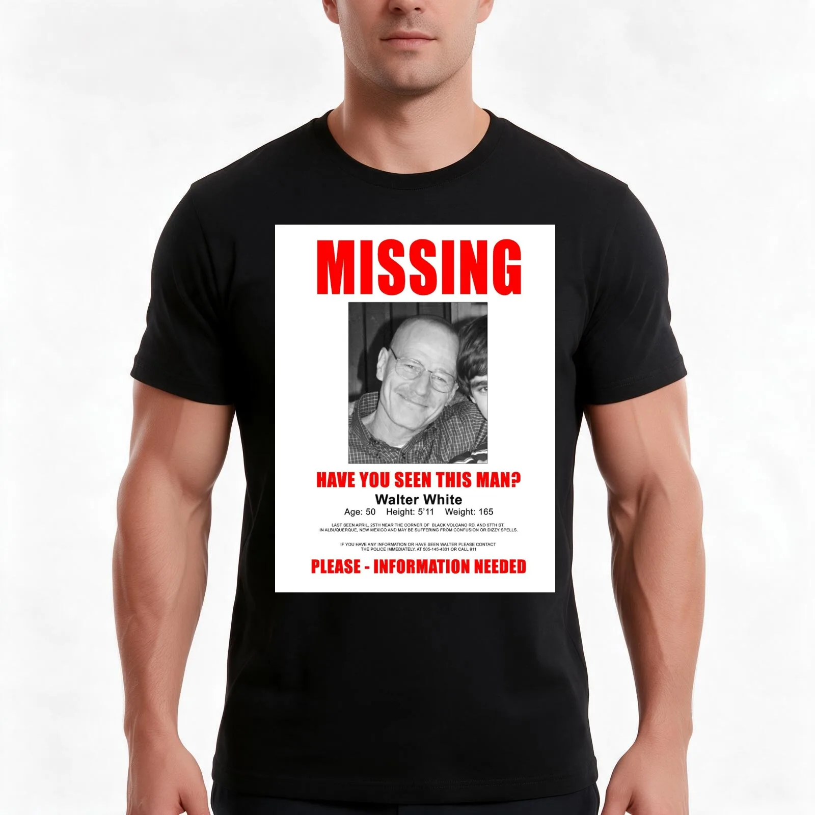 Walter White Missing T-Shirt, Summer Casual Cotton Tee, Oversized Streetwear Tops, Vintage Graphic Print, Loose Fit Short Sleeve