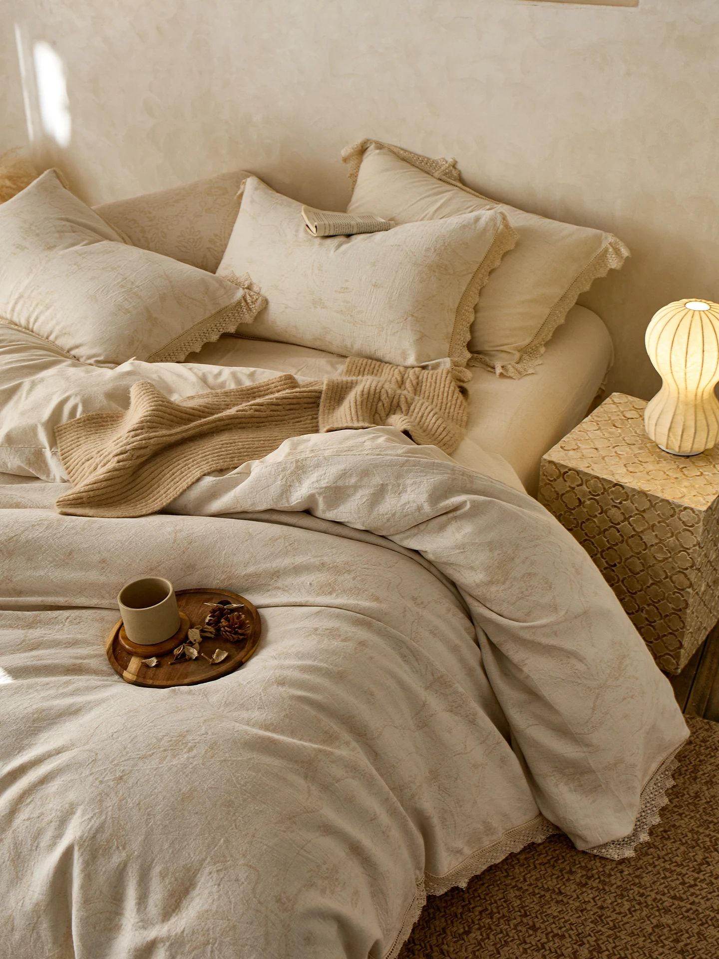Wabi-Sabi Style Cotton Linen Bedding Four-Piece Set 18M Lace Wide  Duvet Cover Bedding Quilt Cover All Seasons
