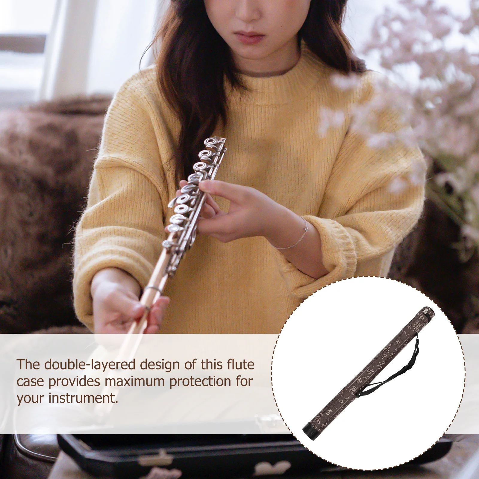 

Professional Bamboo Flute Storage Bag Double Layer Portable Lightweight Flute Carrying Case Travel Instrument Bag