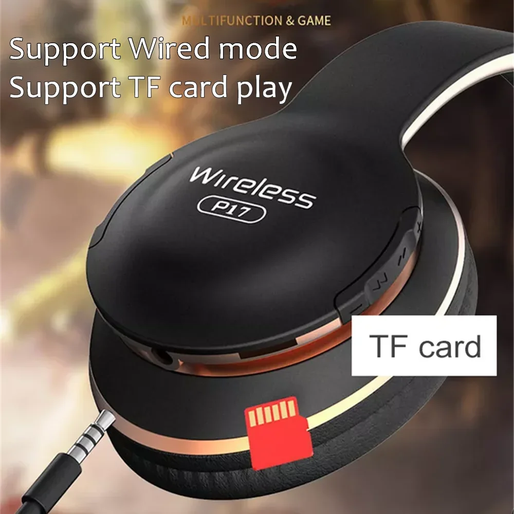 Shoumi P17 سماعات بلوتوث سماعات لاسلكية سماعة رأس جهير مع ميكروفون يدعم TF-بطاقة إلغاء الضوضاء خوذة للهواتف الذكية