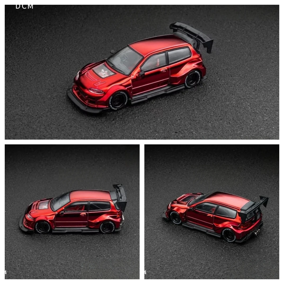 

Модель автомобиля DCM 1:64 Kevmannz 1996 EG6 Hatchback Wide Body, цвет металлик красный, с укороченным задним бампером, литая под давлением