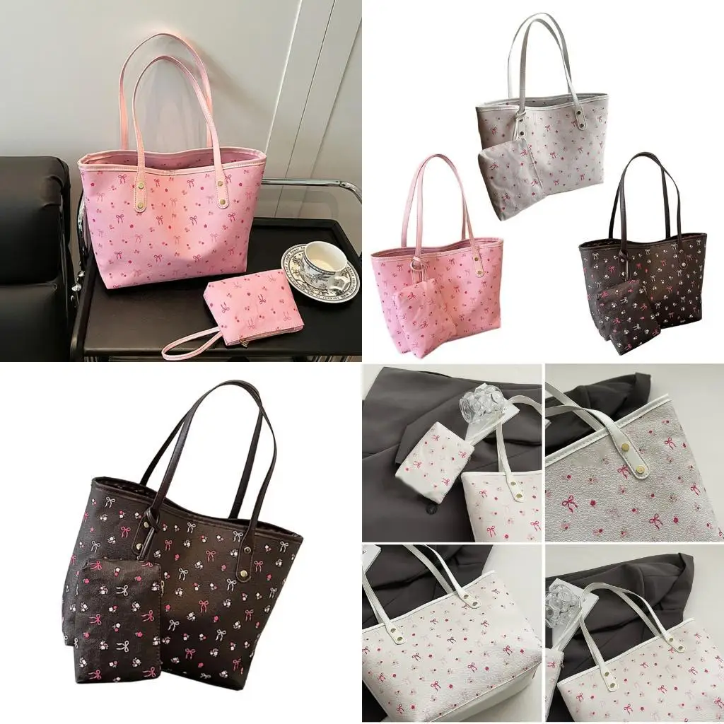 

D46D Stylish Printed Bows Top Handle Bags Roomy Work Essential Bag With Comfortable Strap Fashion Handbag for Women