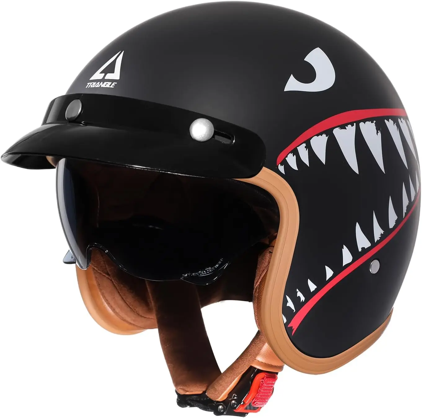 3/4 Open Face Motorcycle Helmet Retro Scooter Moped Cruiser Helmets for Men and Women (Shark, X-Large)