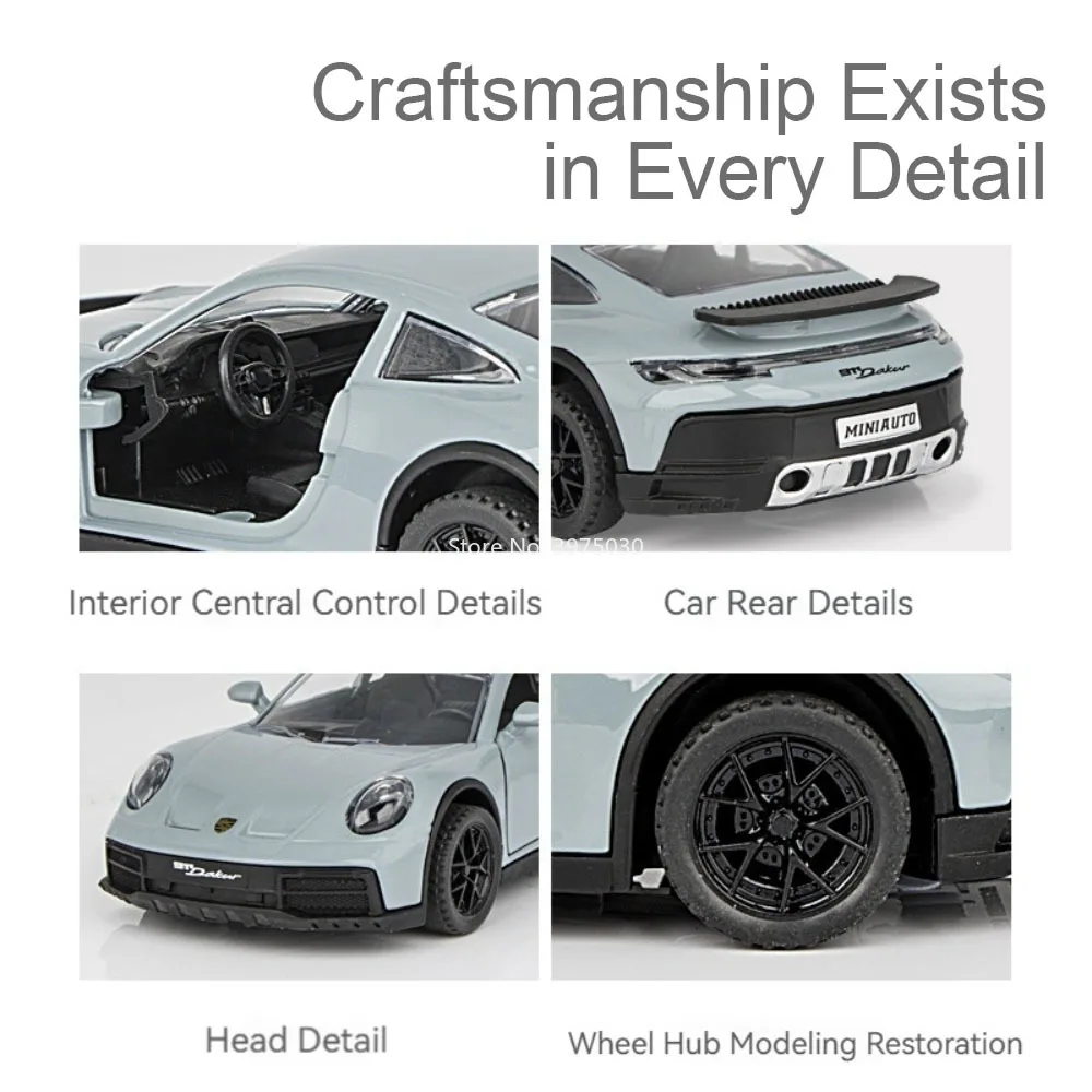 Scala 1:32 Porsche 911 Giocattoli in lega Modelli di auto della polizia con tirare indietro Musica leggera Veicoli in miniatura Bambini Regali per bambini