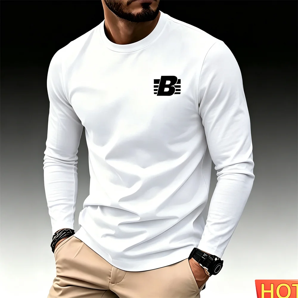 Solid Color T-shirt Autumn/Winter Men's Long Sleeve T-shirt Cotton Casual Men T-shirts Round neck Outdoor Sunscreen T-shirt tops
