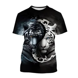 Summer Fashion Cool Animal Tiger Print Crew Neck Short Sleeve T-shirt Personality Trend Casual Street Style Casual Plus Size Top