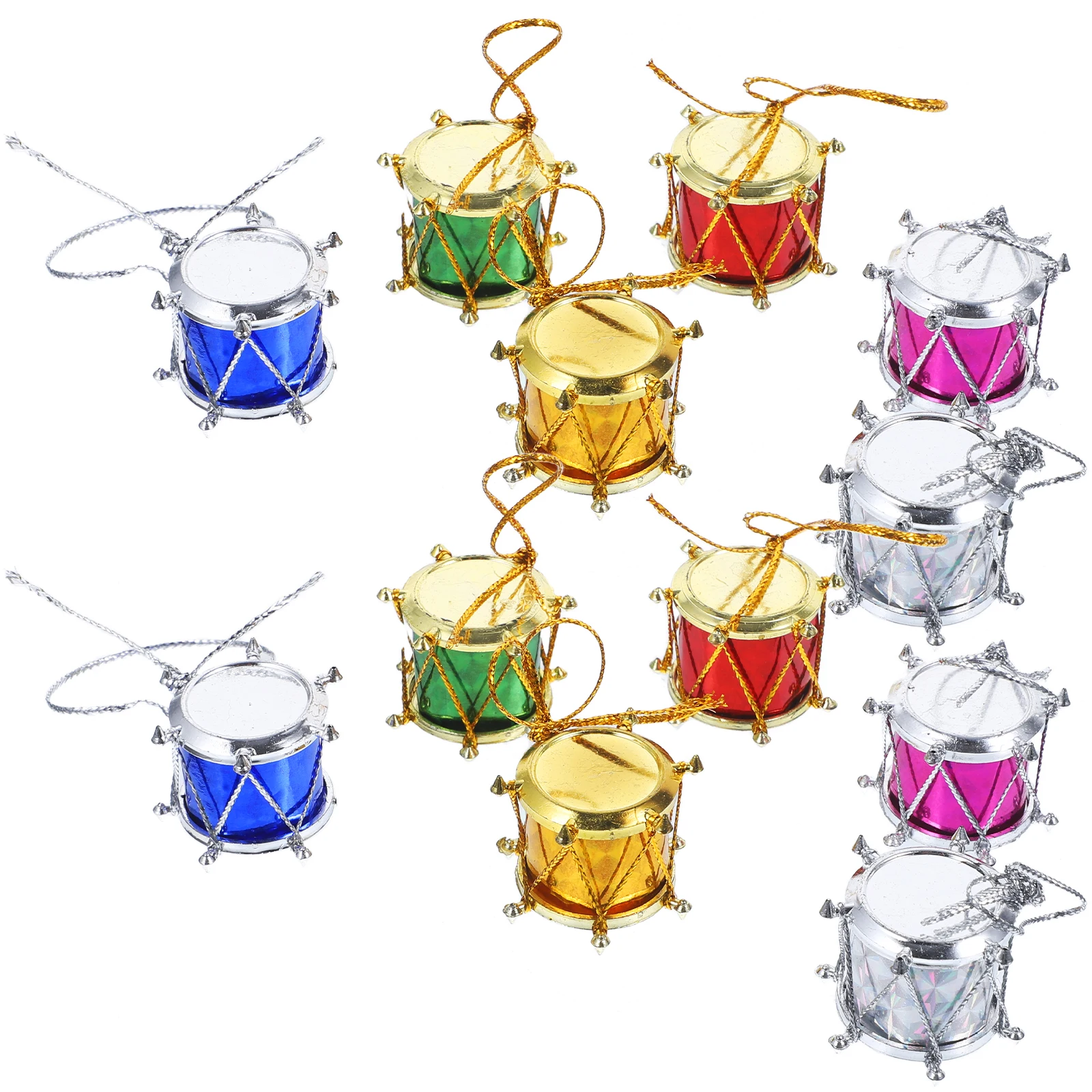 

12pcs Christmas Snare Drum Pendant Glitter Mini Ornament Banister Hanging Decor Eco-Friendly Plastic Tree Wedding Party