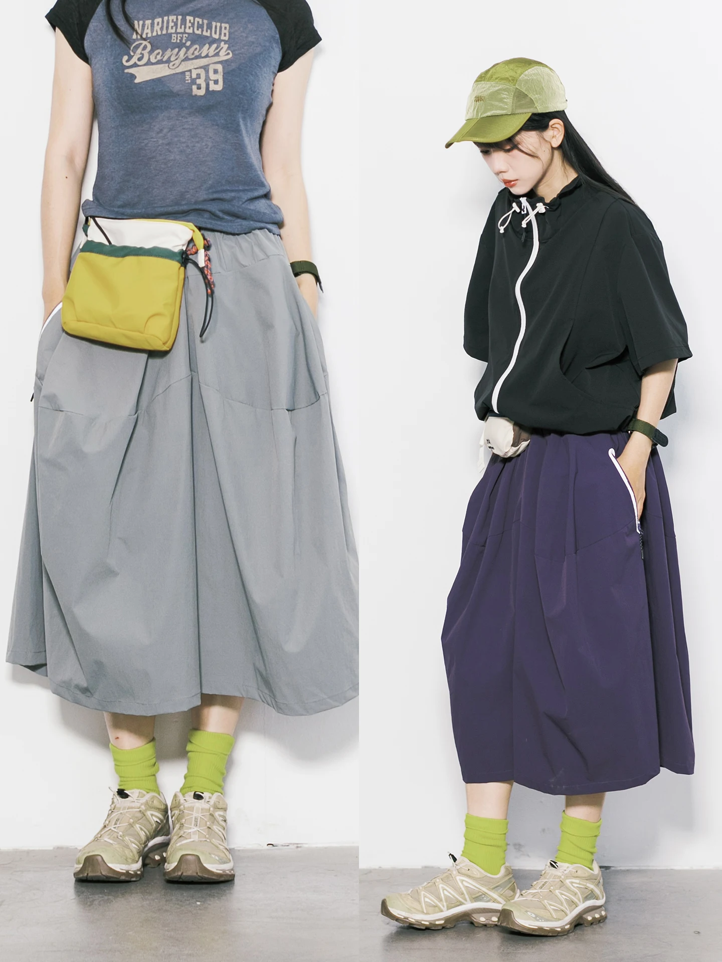 

RCDB Outdoor Quick Dry Long Skirt Women's Loose Sports A-Line Skirt Polyester Fiber Casual mid Waist Design Summer Skirt